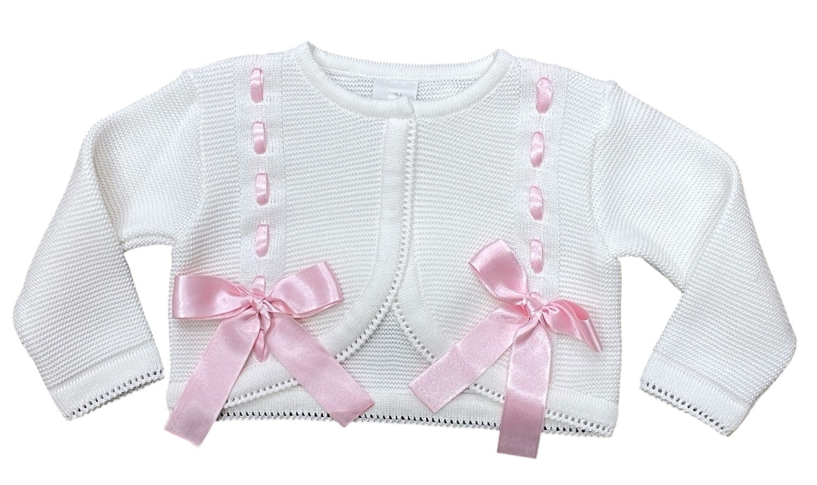 Pretty Originals white cardigan with pink bow details