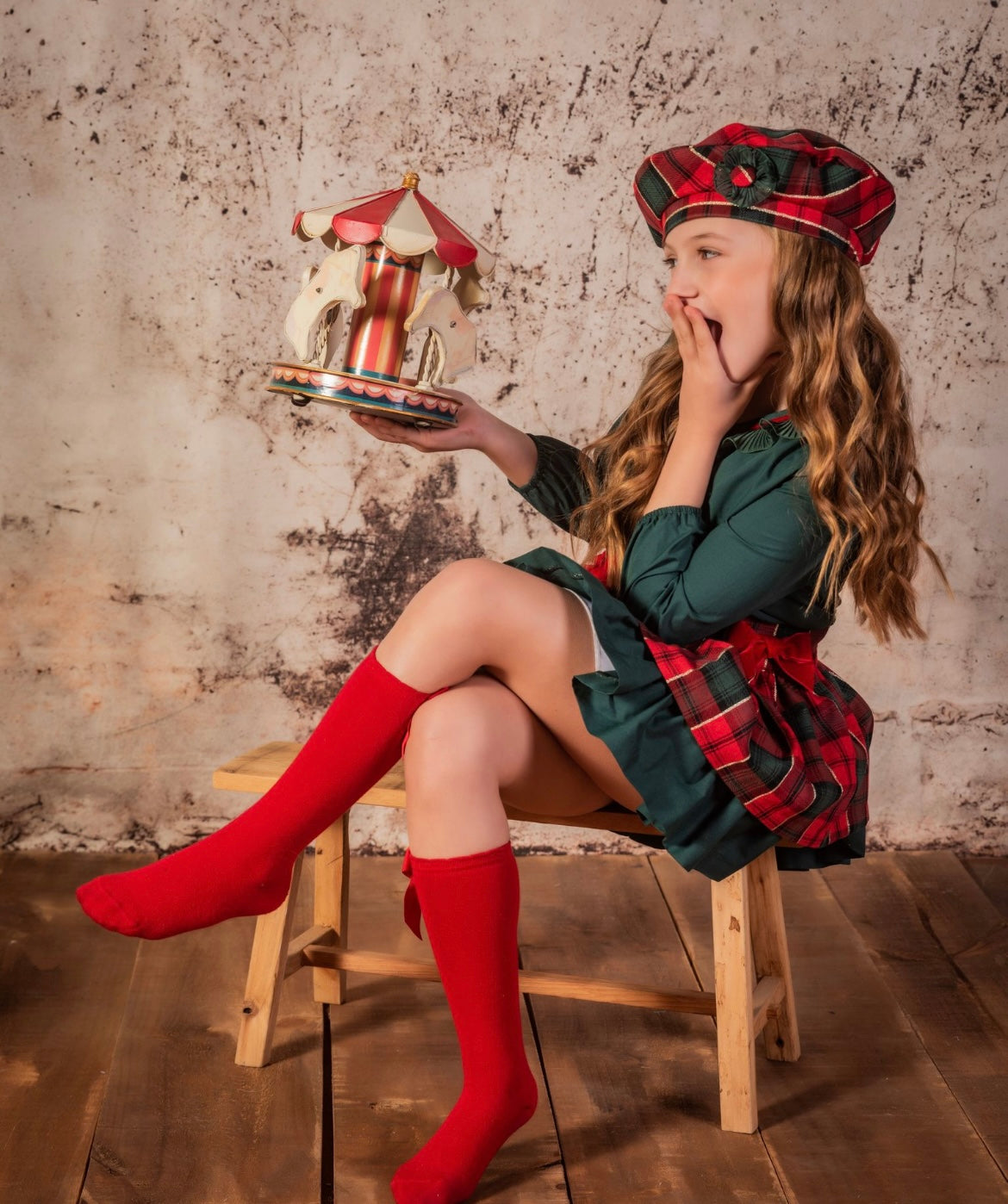 Babine AW24 girls tartan skirt and shirt set