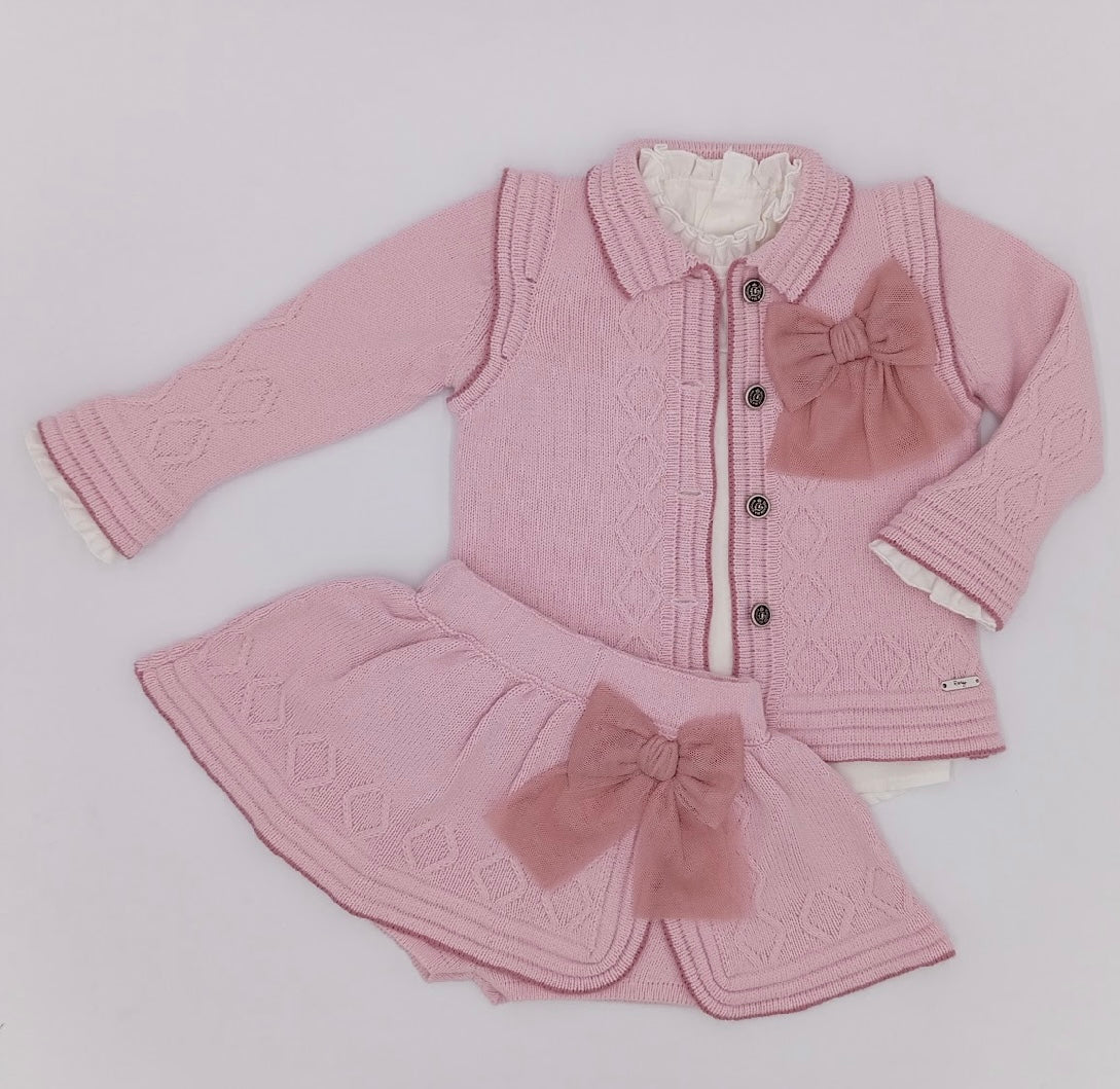 Rahigo AW25 dusky pink/pink 3 piece set skirt blouse & cardigan