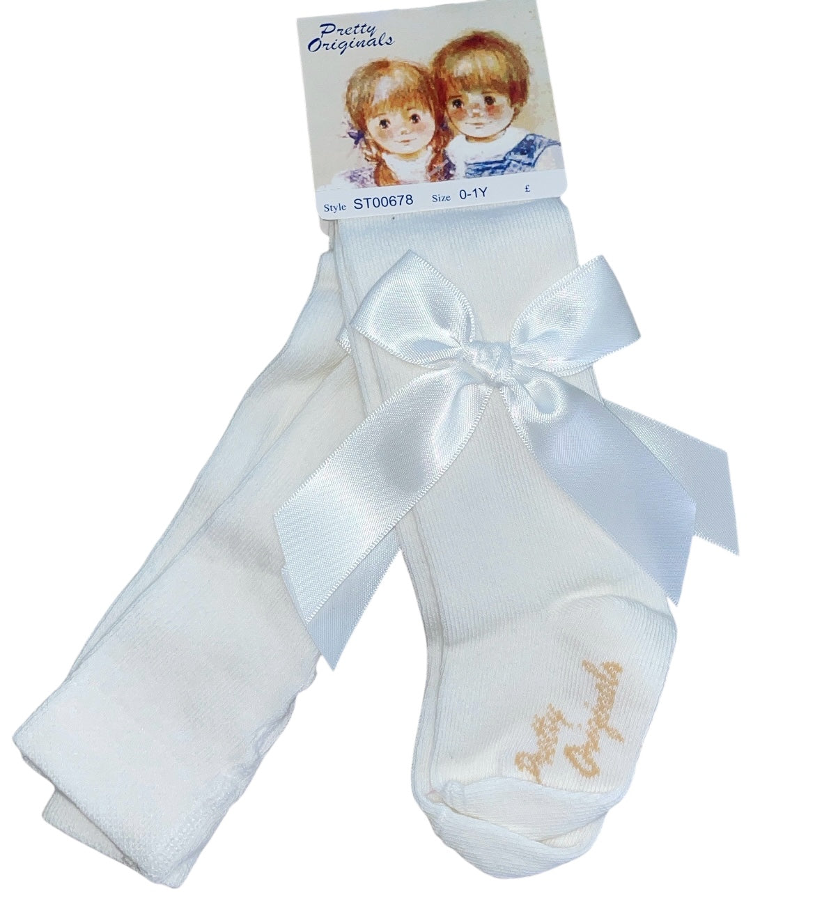 Pretty Originals white tights with bow
