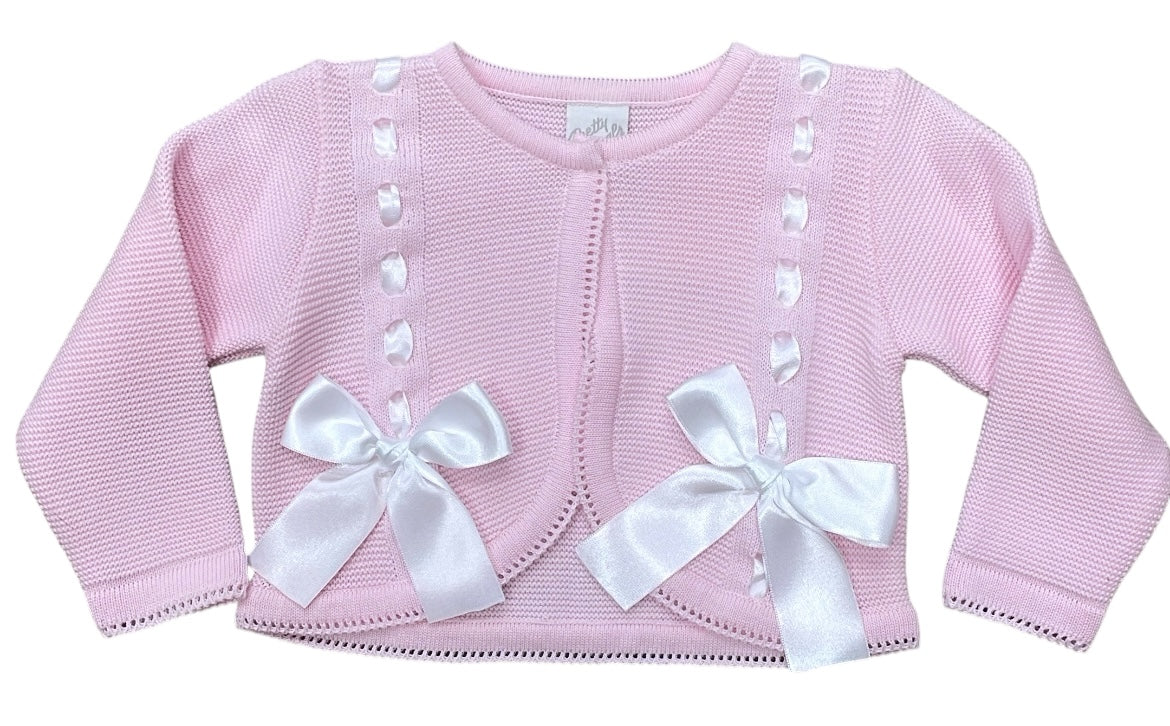 Pretty Originals pink cardigan with white bow details