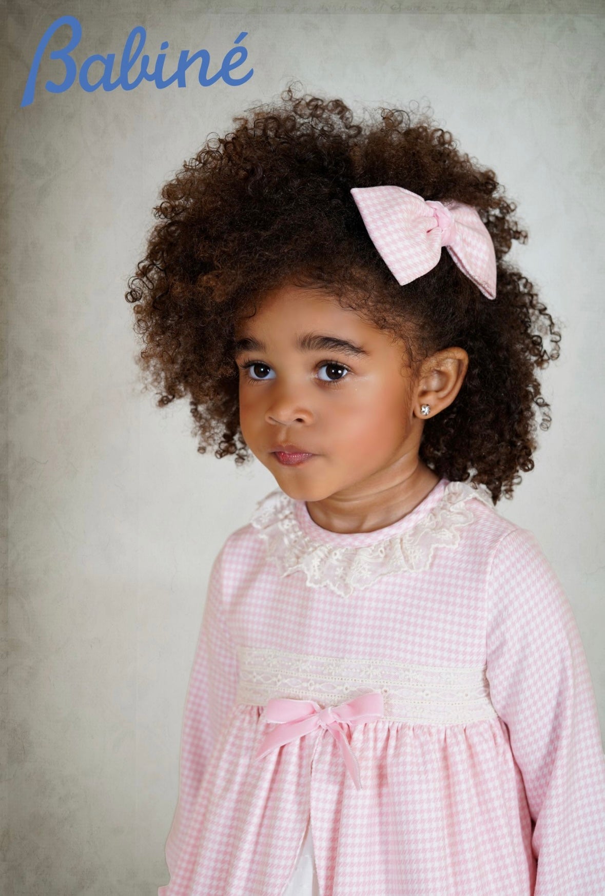 Babine girls A/W dogtooth dress in pink & white