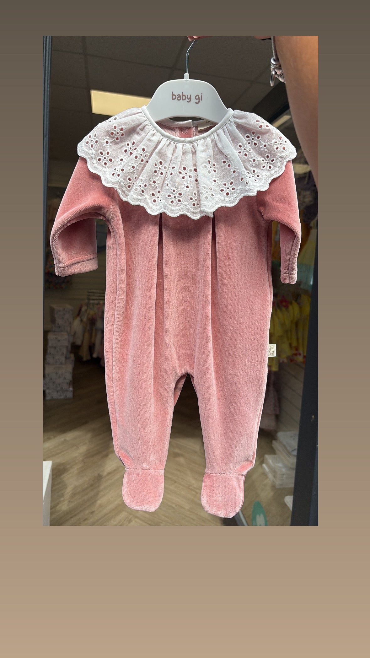 Baby Gi old Rose velour babygrow