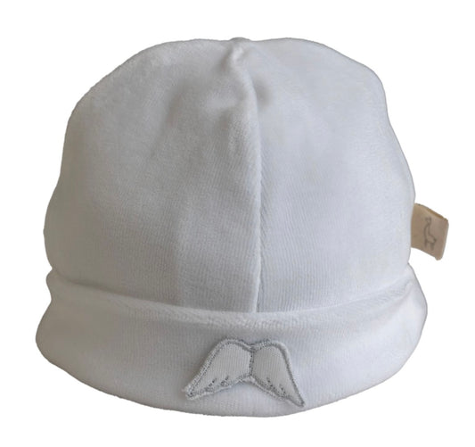 Baby Gi angel wings velour beanie in white