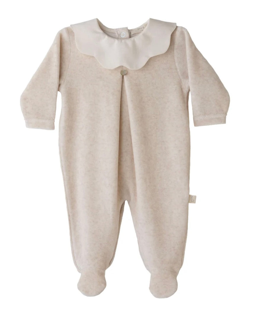 Baby Gi velour scalloped collar babygrow