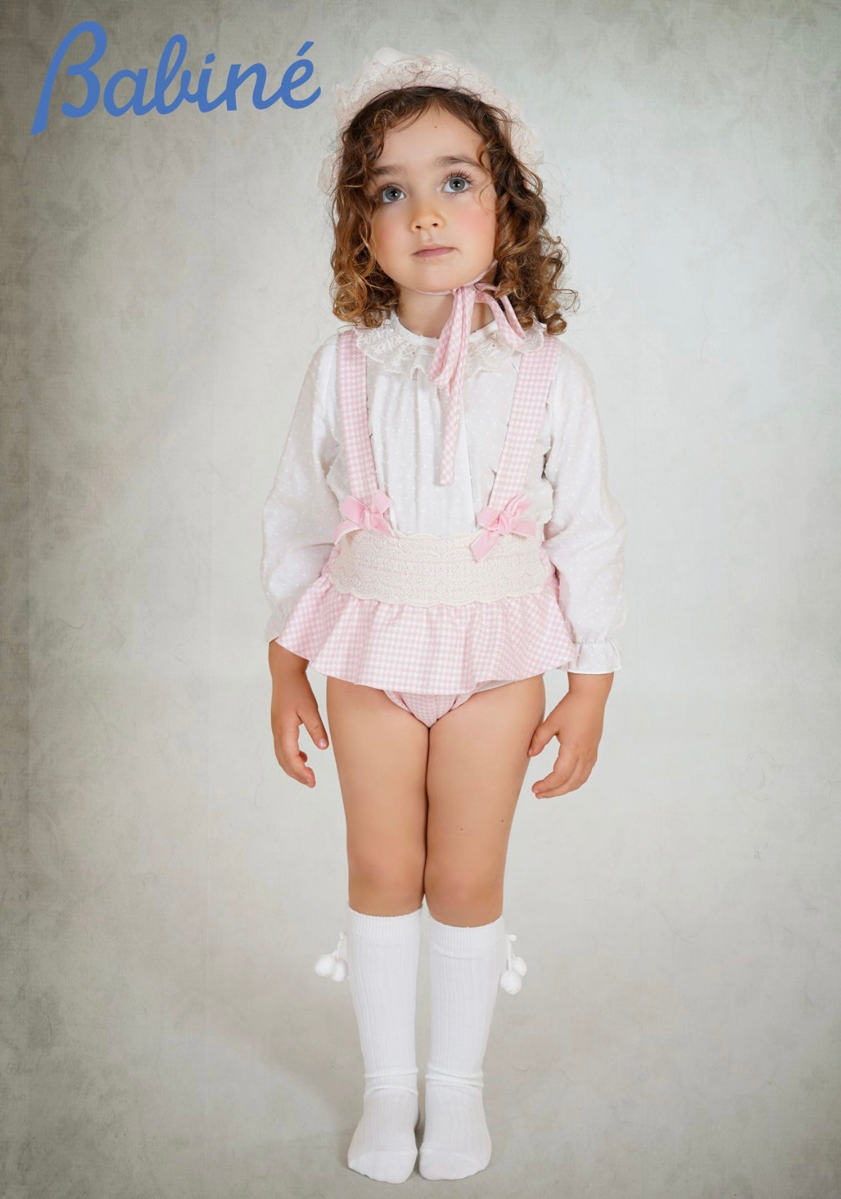 Babine girls A/W dogtooth outfit set in pink and white (hair now sold separately)