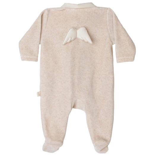 Baby Gi velour angel wings babygrow in beige/camel