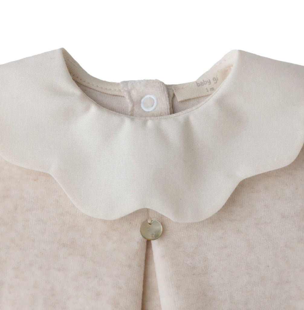 Baby Gi velour scalloped collar babygrow