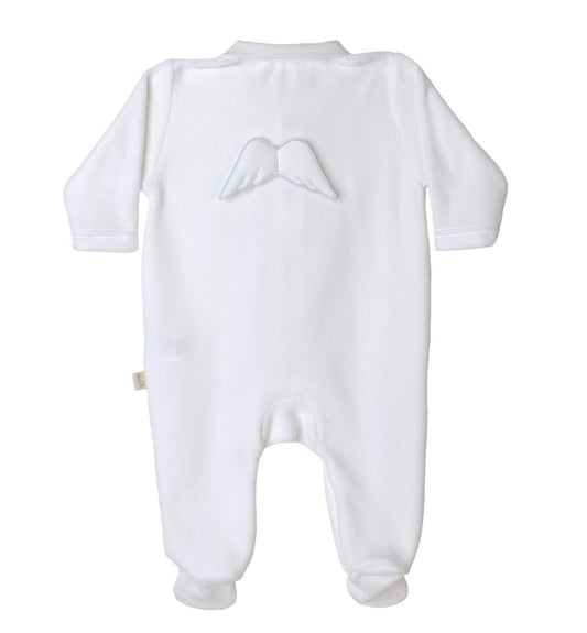 Baby Gi angel wings velour babygrow in white