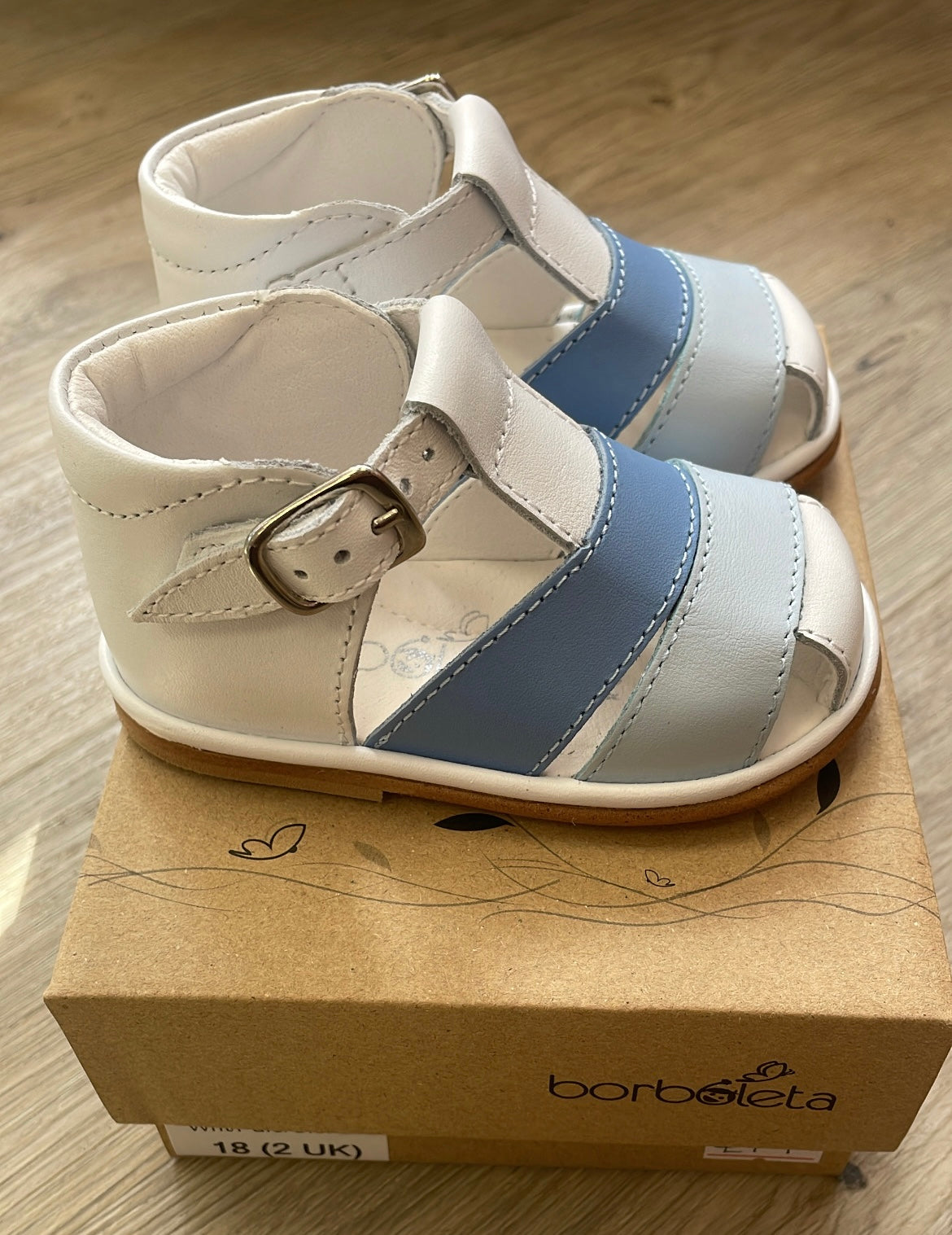 Borboleta boys leather sandals white and two tone pale blue/blue