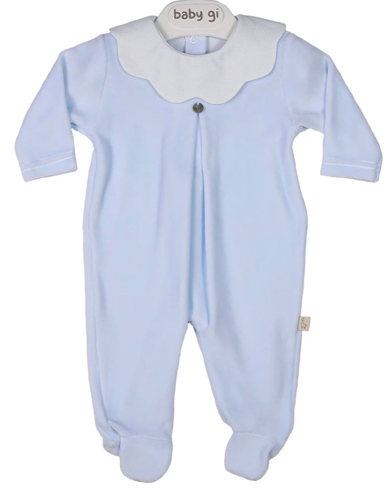 Baby Gi blue velour with white scalloped collar