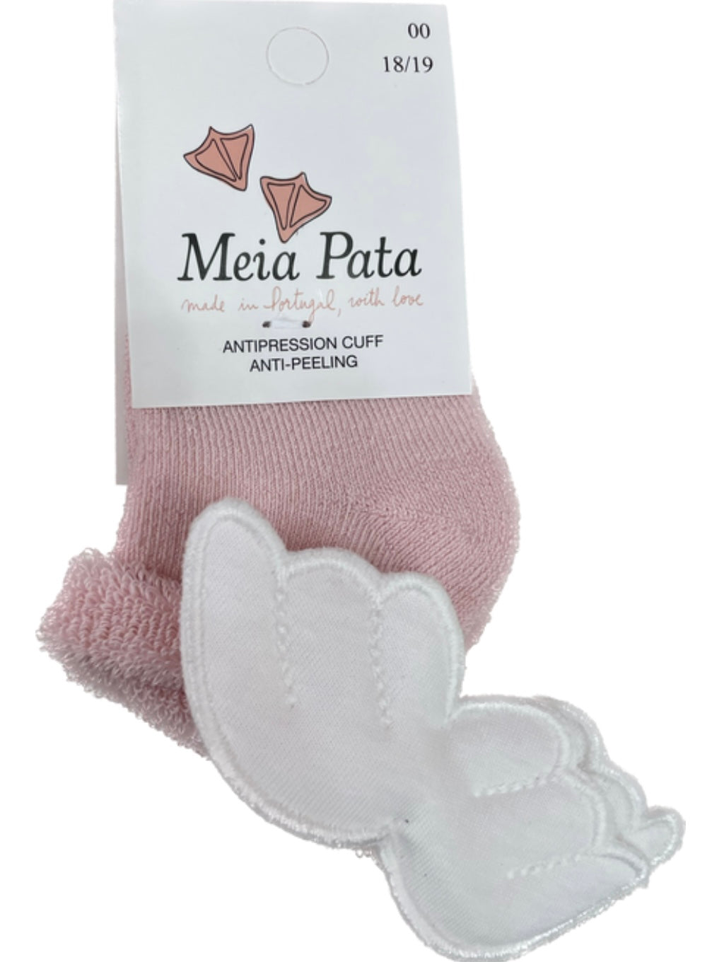 Meia Pata wings booties in pink with white wings