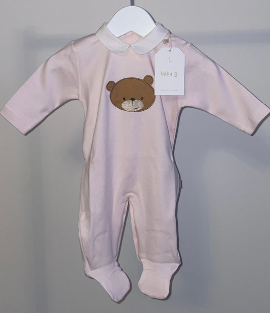 Baby gi pink teddy cotton babygrow with matching bib