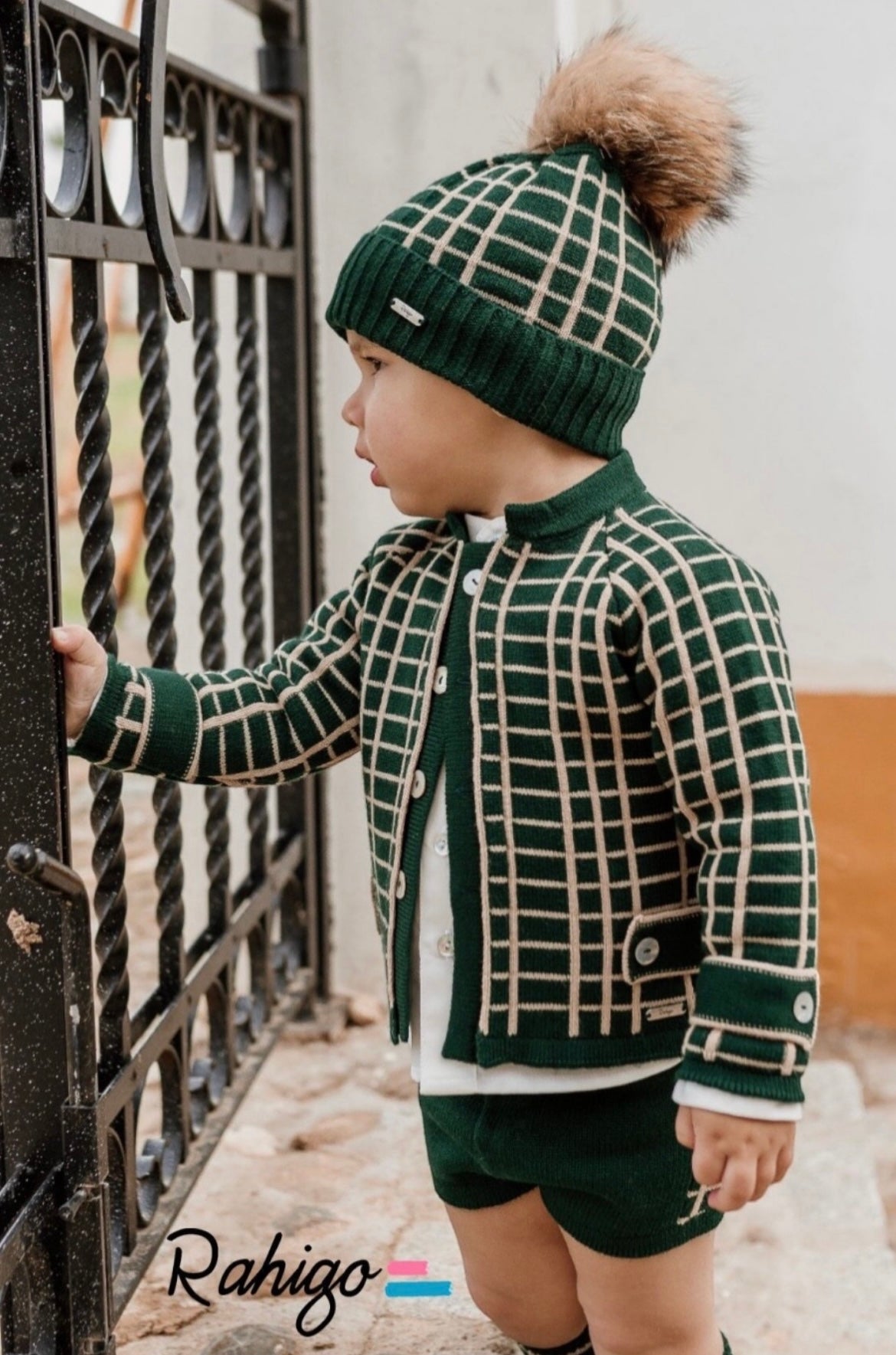 Boys Rahigo Pom Pom hat in bottle green