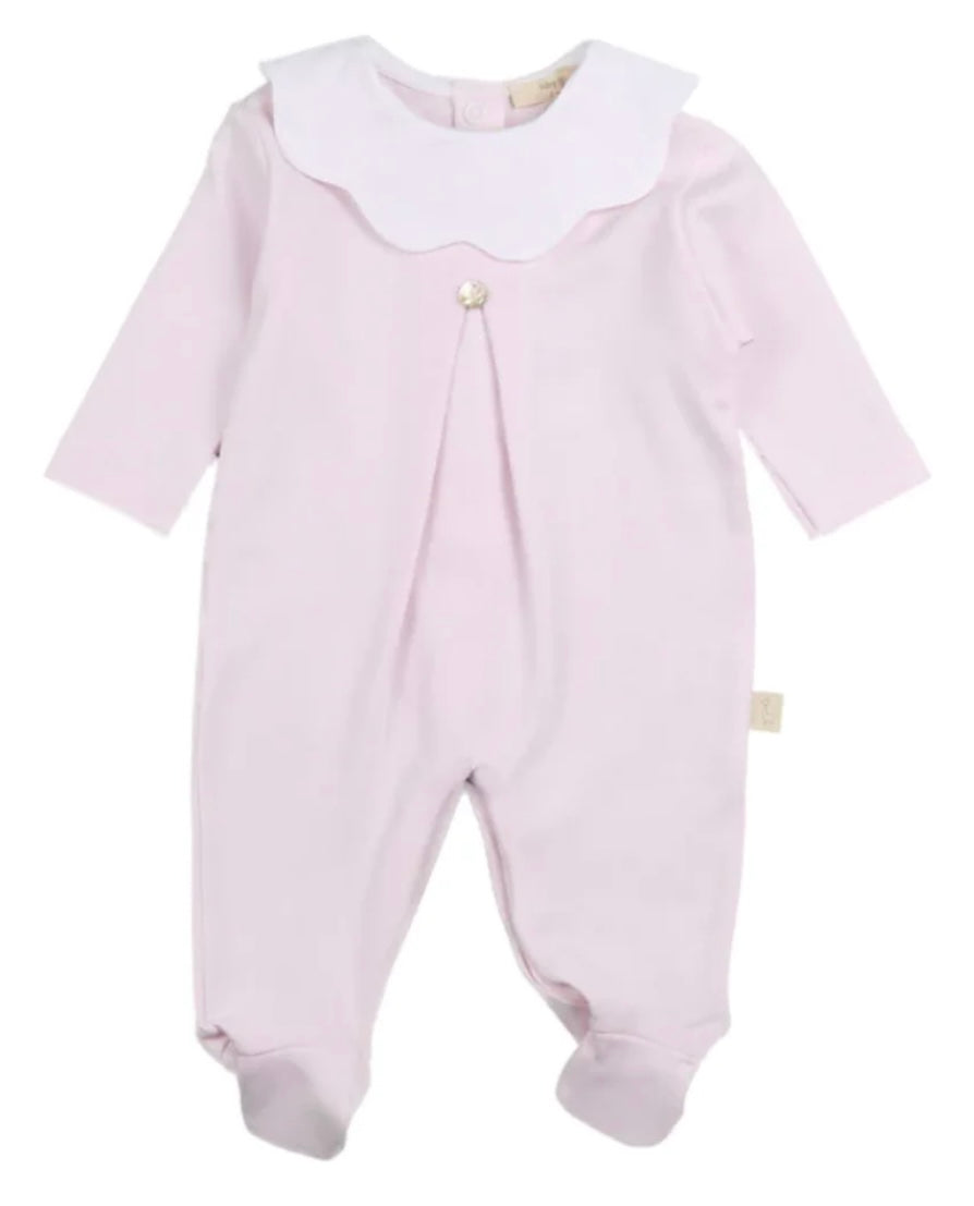 Baby Gi pink velour with white scalloped collar all in one