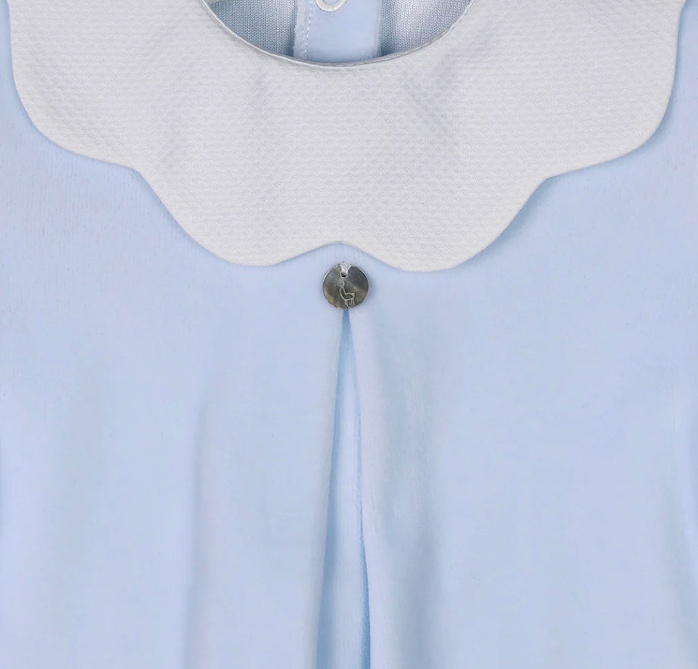 Baby Gi blue velour with white scalloped collar