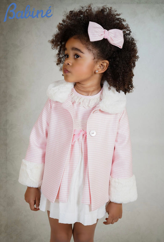 Babine Girls A/W pink dogtooth coat