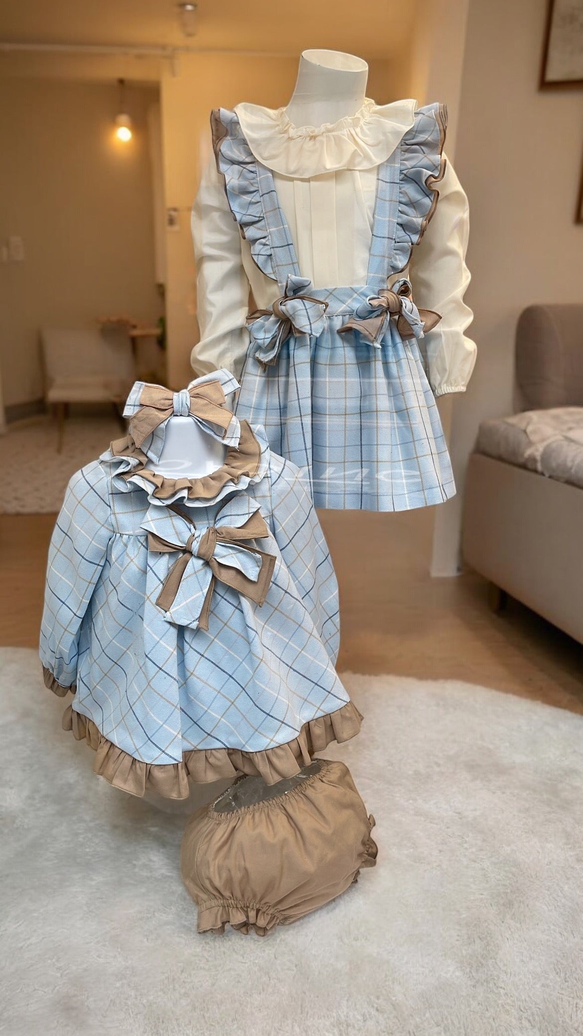 Babine blue check dress and pants set (not cream)