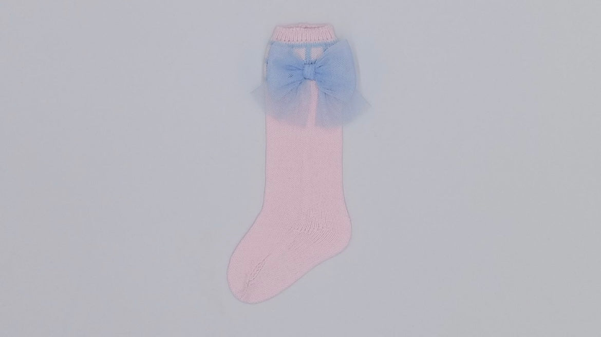 Rahigo socks with tull bow in baby pink/baby blue