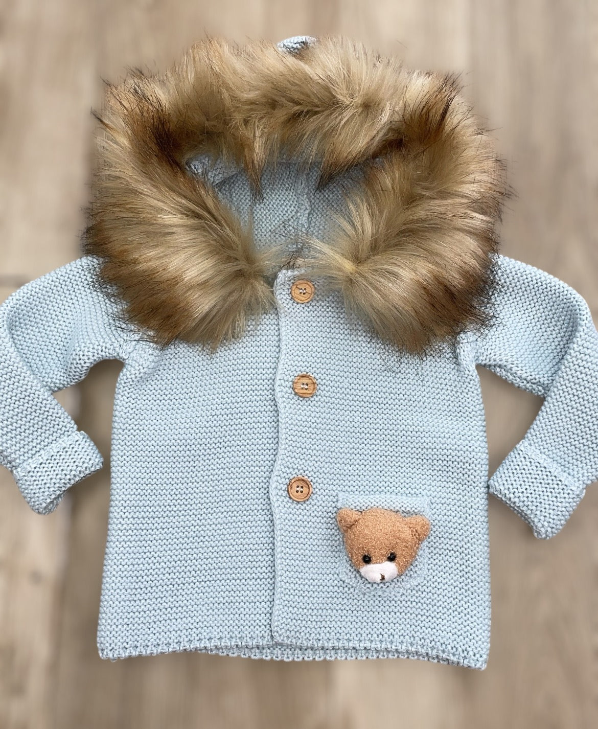 Meia Pata A/W24 knitted teddy jacket with fur hood (small made)