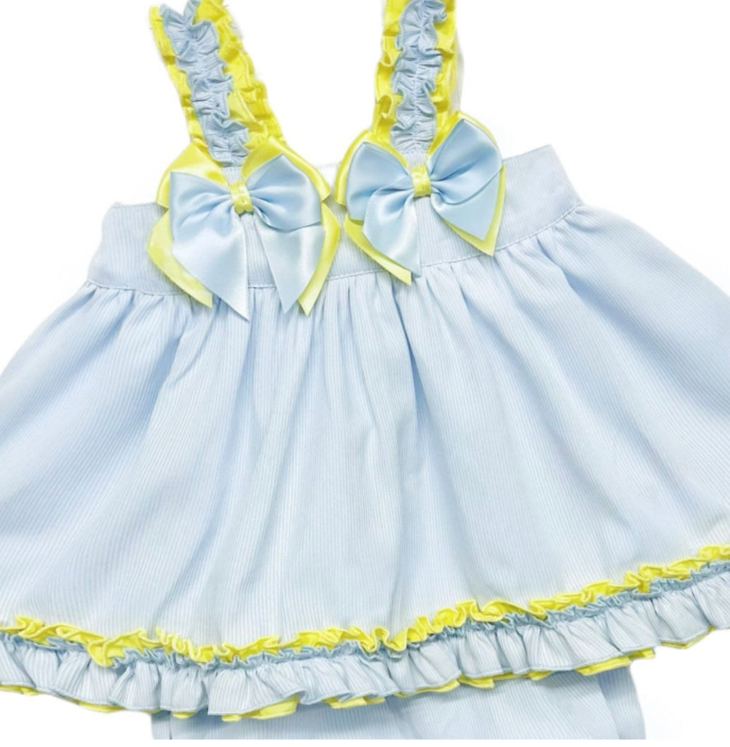 Blue with yellow bow sun dress with bloomers