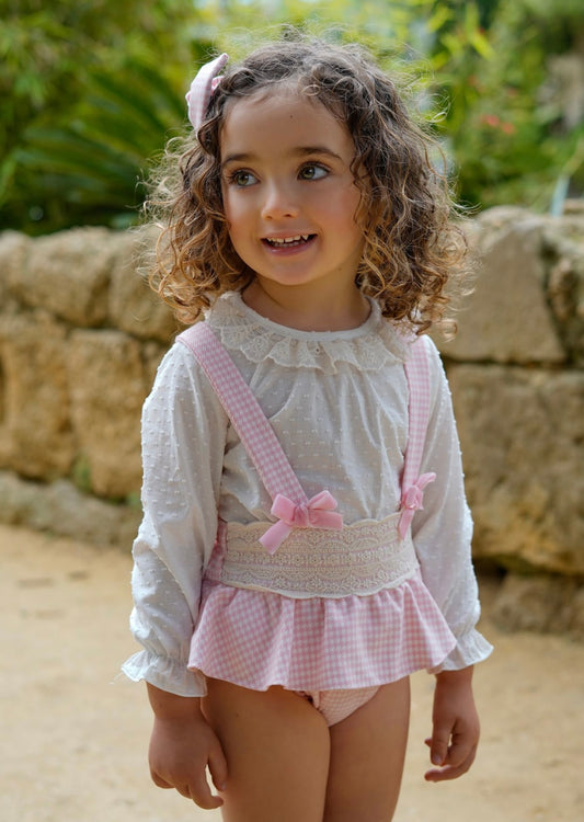 Babine girls A/W dogtooth outfit set in pink and white (hair now sold separately)
