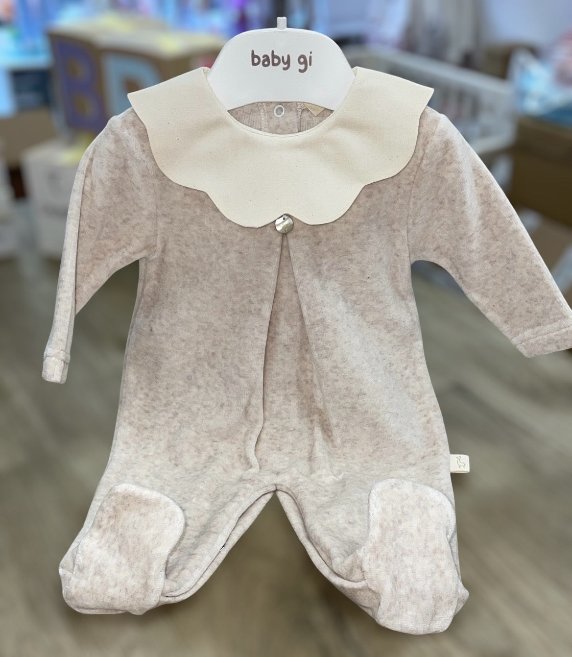 Baby Gi velour scalloped collar babygrow