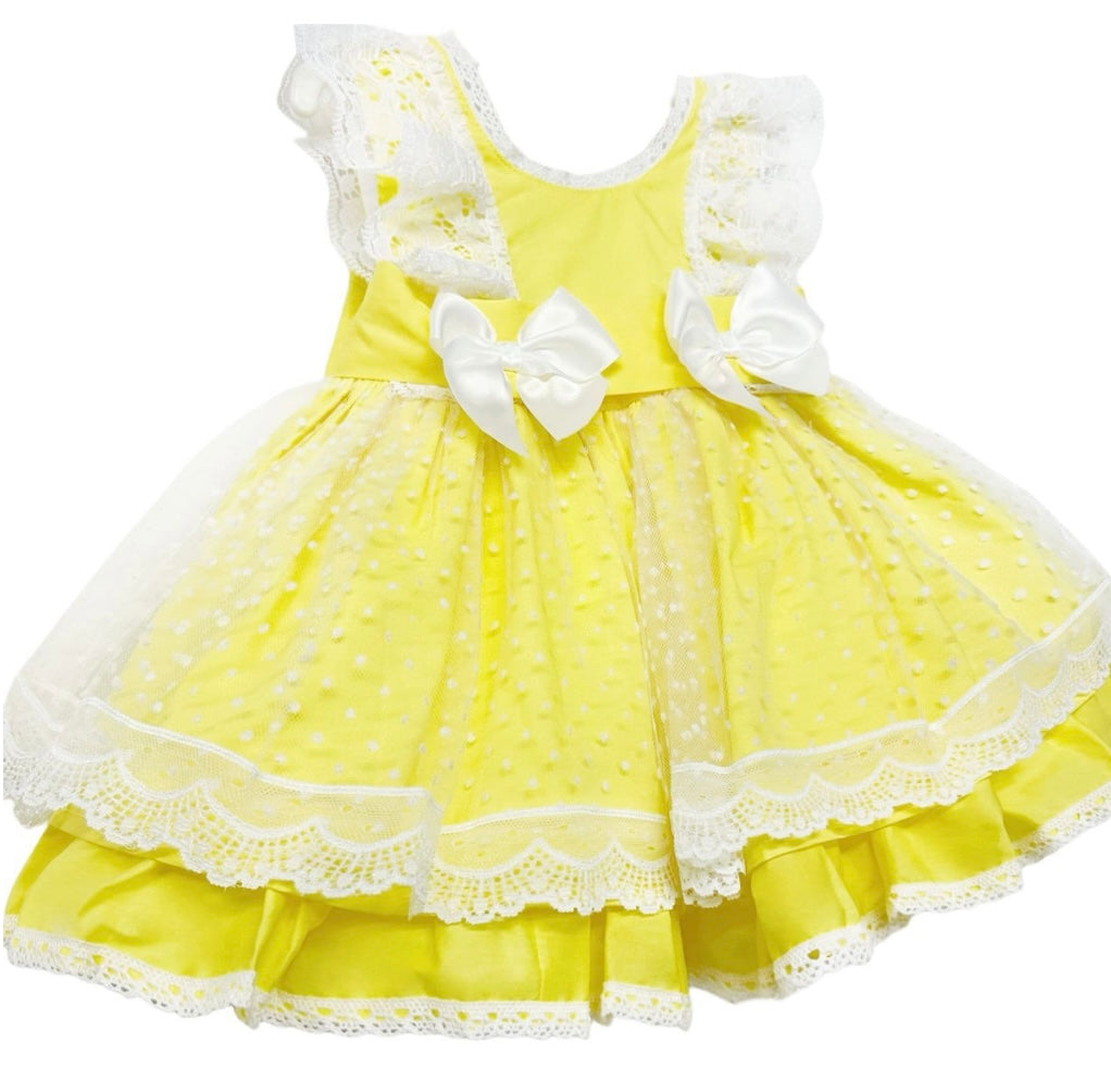 Girls yellow puff ball dress