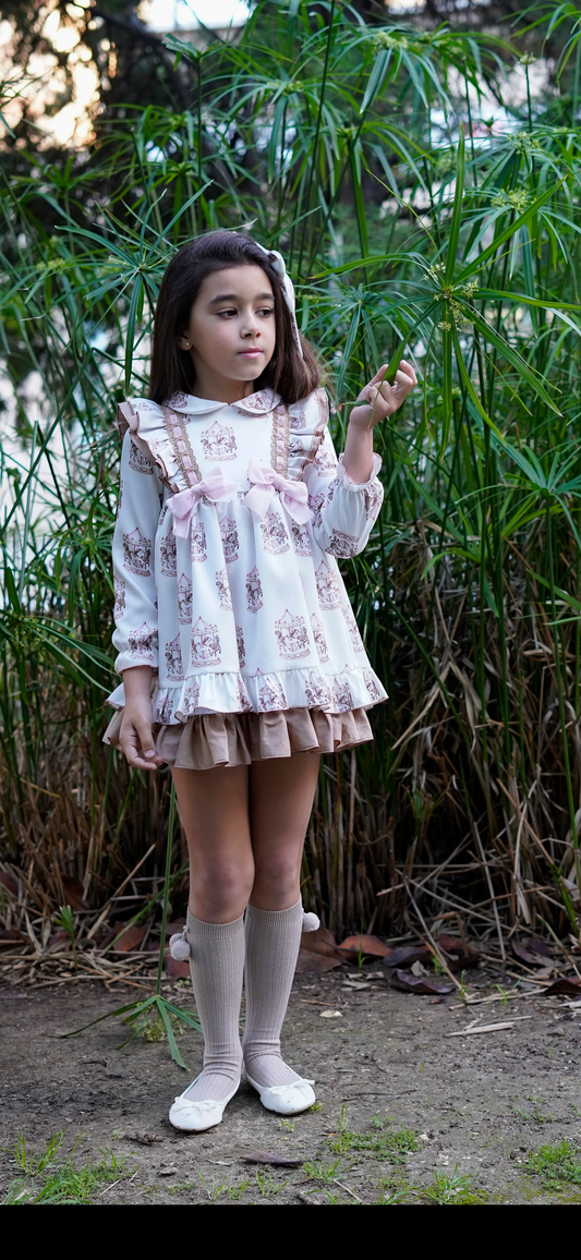 Babine Girls A/W carousel dress with pink detail