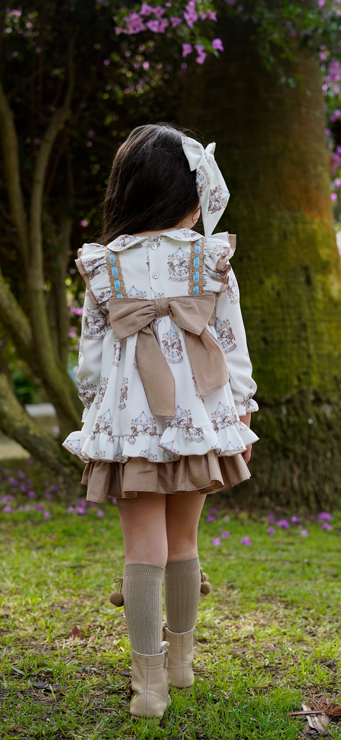 Babine Girls A/W carousel dress with pink detail