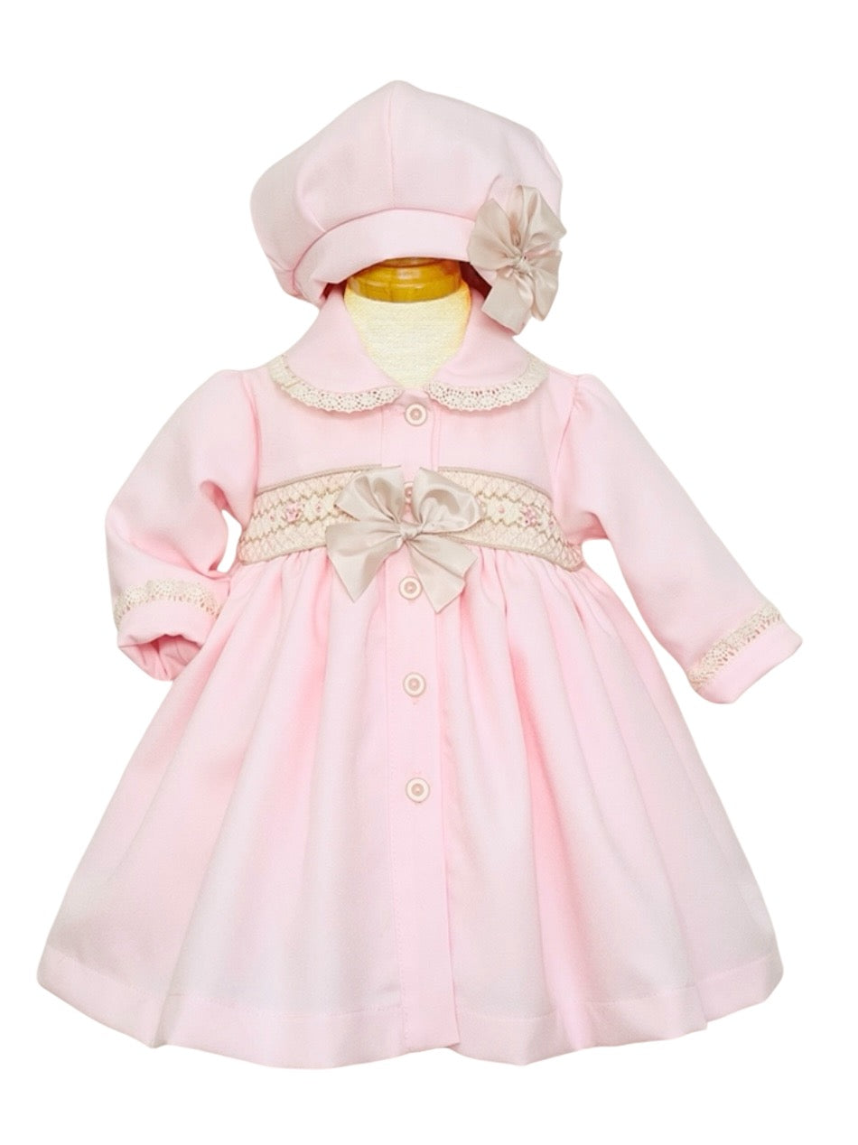 Pretty Originals smock coat and hat (pink bows)