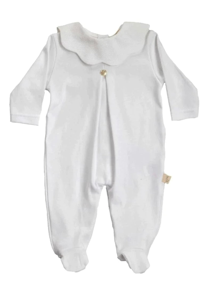 Baby Gi velour white scalloped collar babygrow