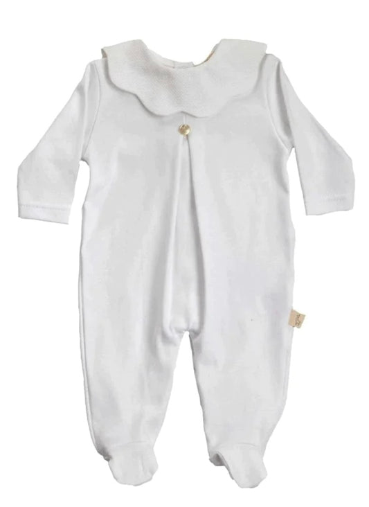 Baby Gi velour white scalloped collar babygrow