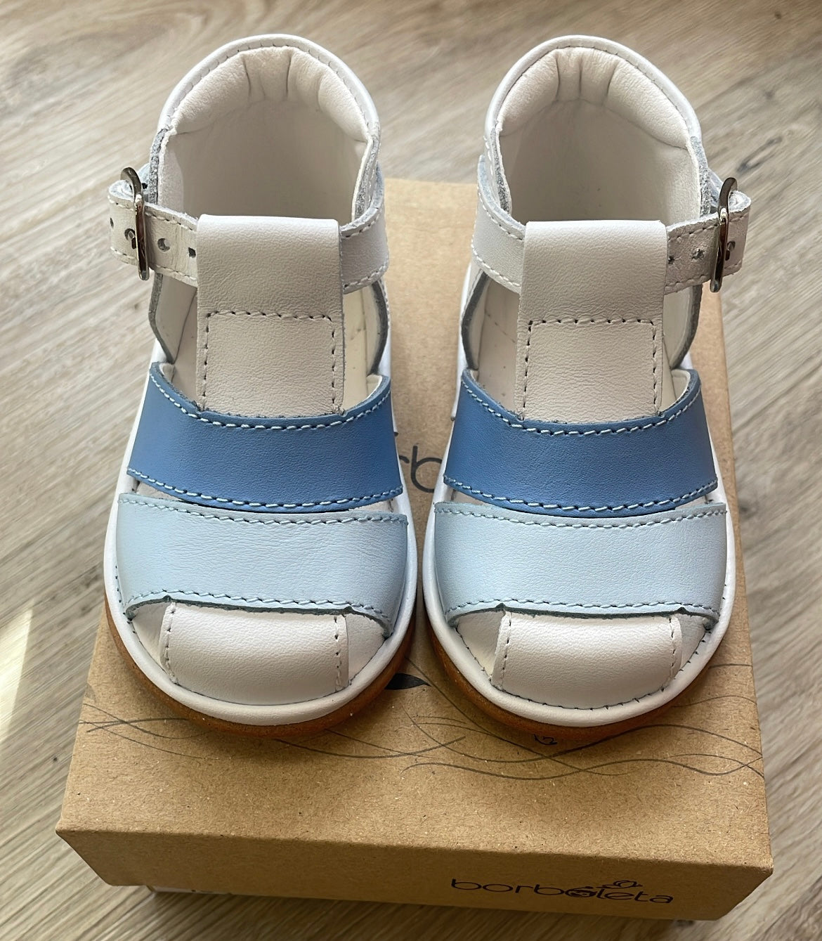 Borboleta boys leather sandals white and two tone pale blue/blue