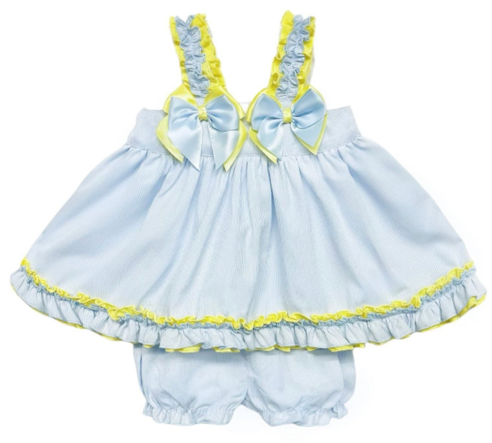 Blue with yellow bow sun dress with bloomers