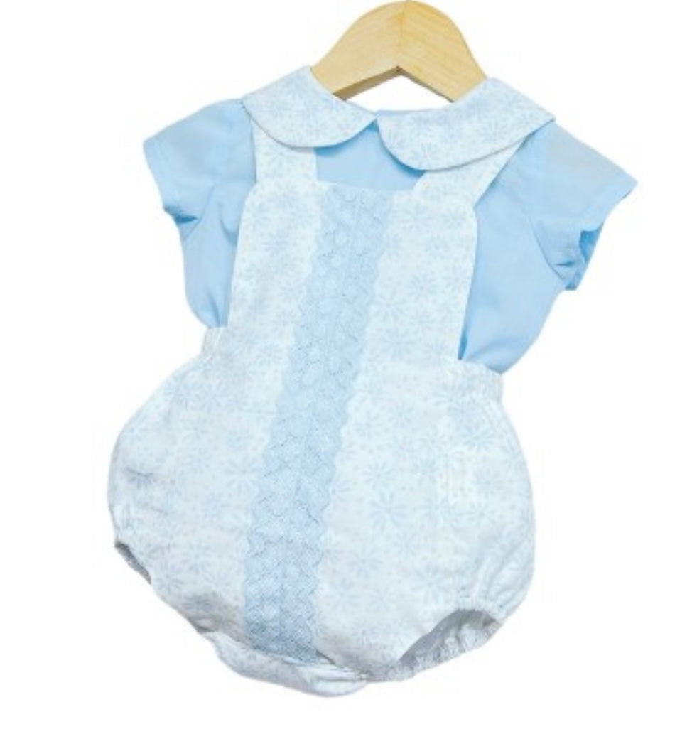 Boys floral romper with blue shirt