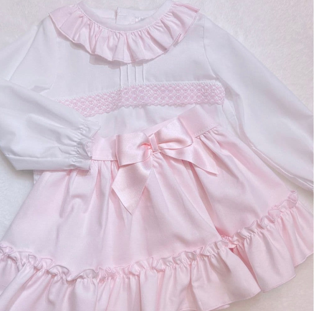 Wee me girls pink cotton blouse with skirt