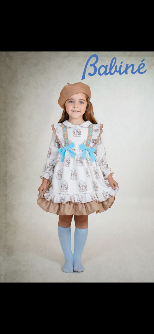 Babine Girls A/W girls carousel dress with blue detail