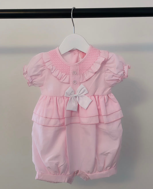 Prettiest pink baby girl smocked romper