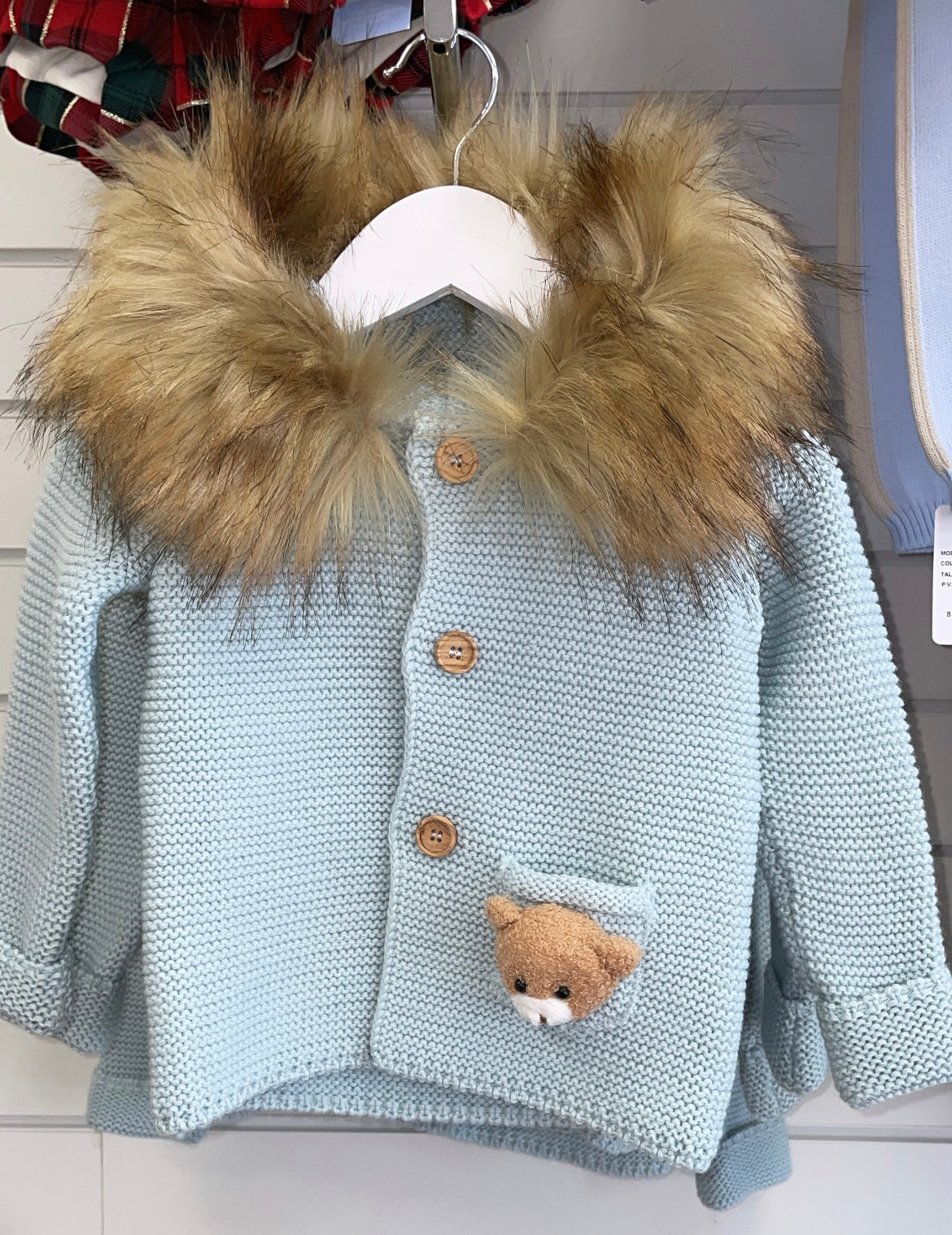 Meia Pata A/W24 knitted teddy jacket with fur hood (small made)