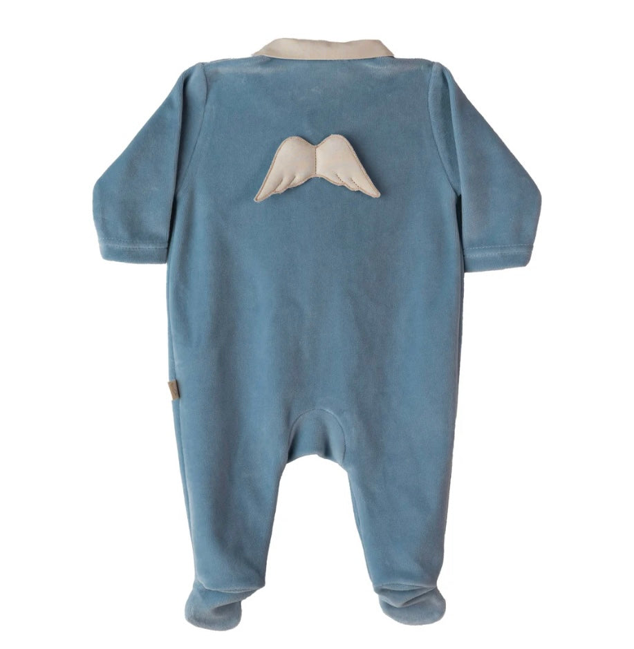 Baby Gi stone blue wings Velour Babygrow