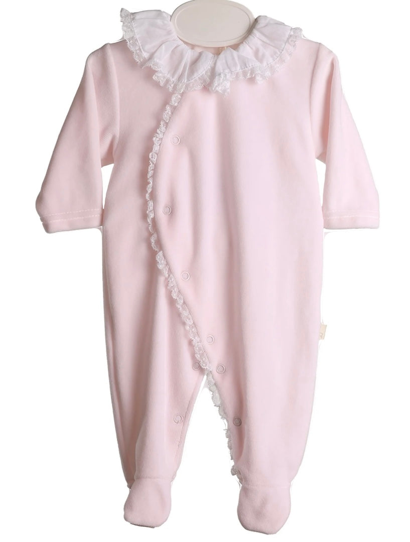 Baby Gi velour frilly lace detail babygrow