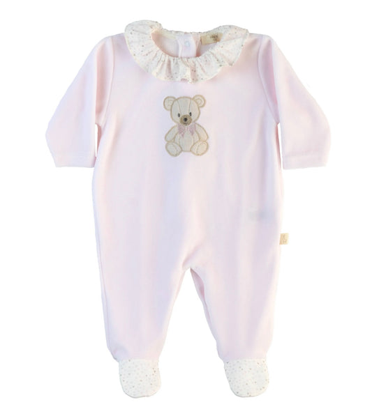 Baby Gi velour teddy Babygrow in pink