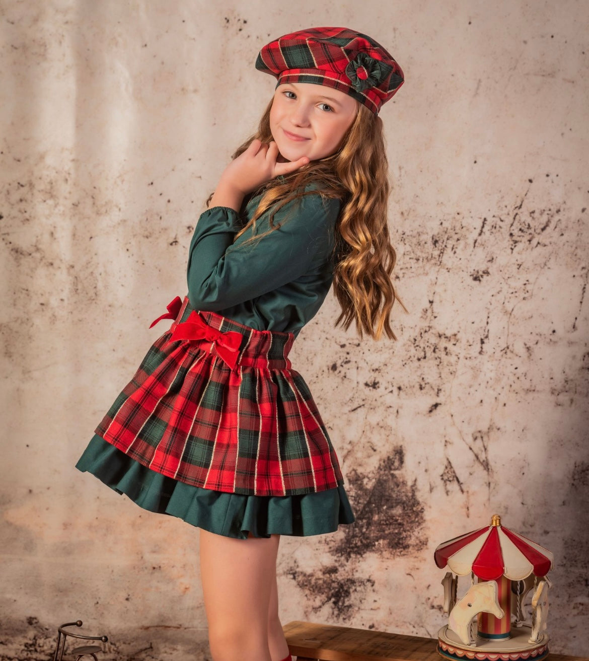 Babine girls tartan skirt and shirt set