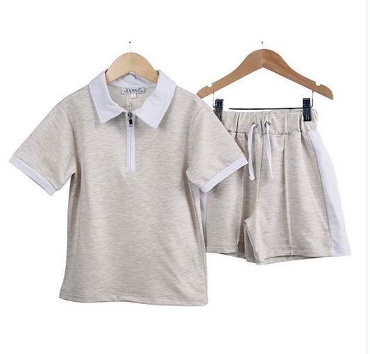 Boys beige and white short set