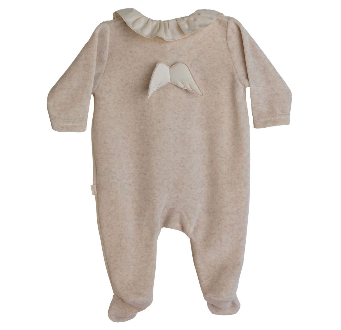 Baby Gi frilly angel wings velour babygrow in camel/beige