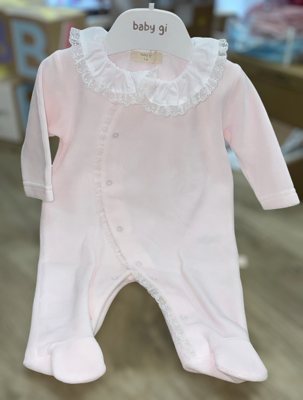 Baby Gi velour frilly lace detail babygrow