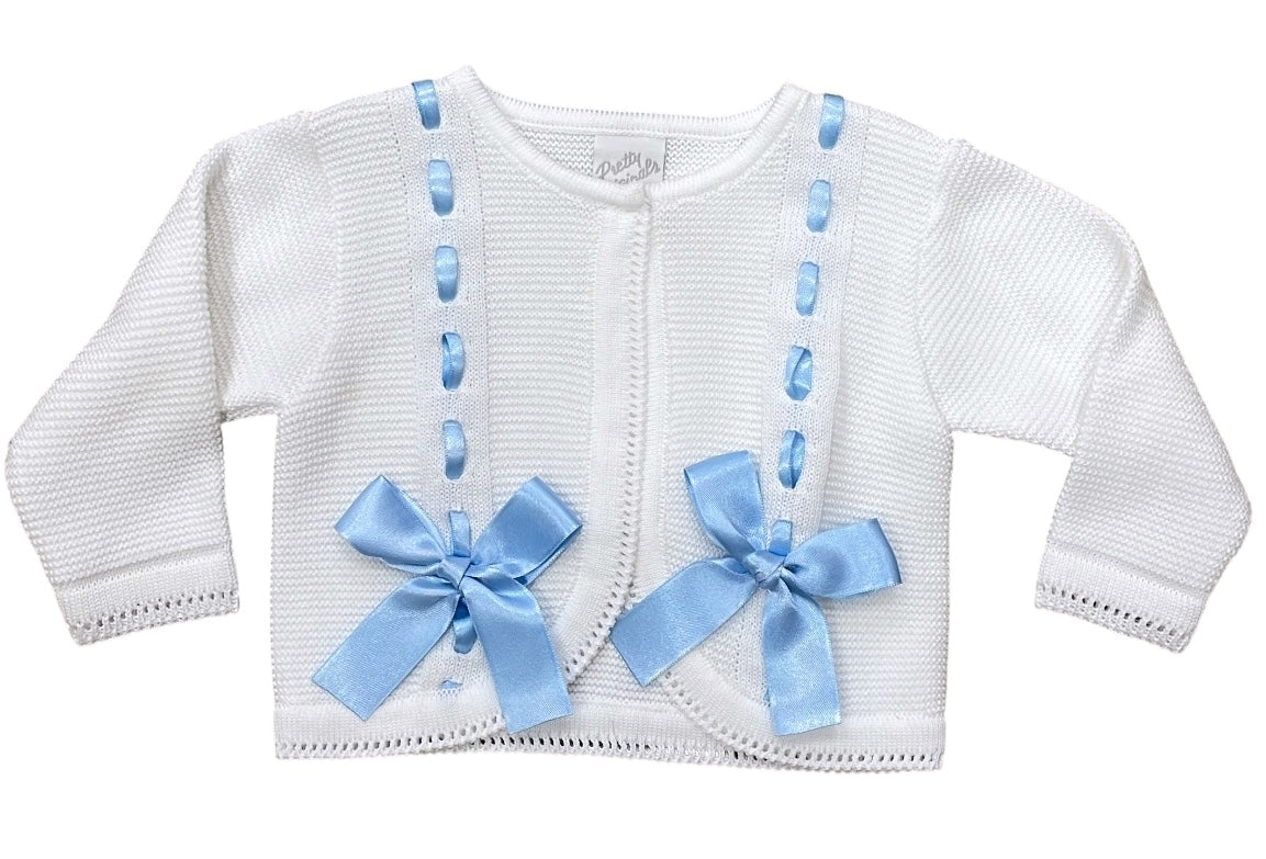 Pretty Originals white cardigan with blue bow details