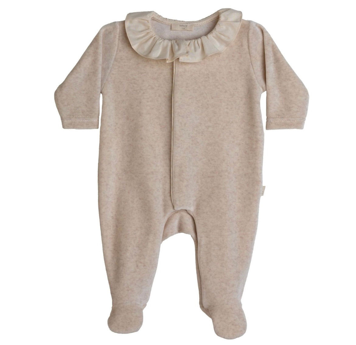 Baby Gi frilly angel wings velour babygrow in camel/beige