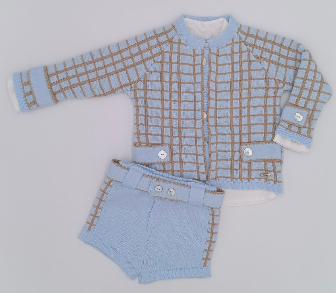 Rahigo boys 3 piece short shirt and cardigan set in baby blue (small made)